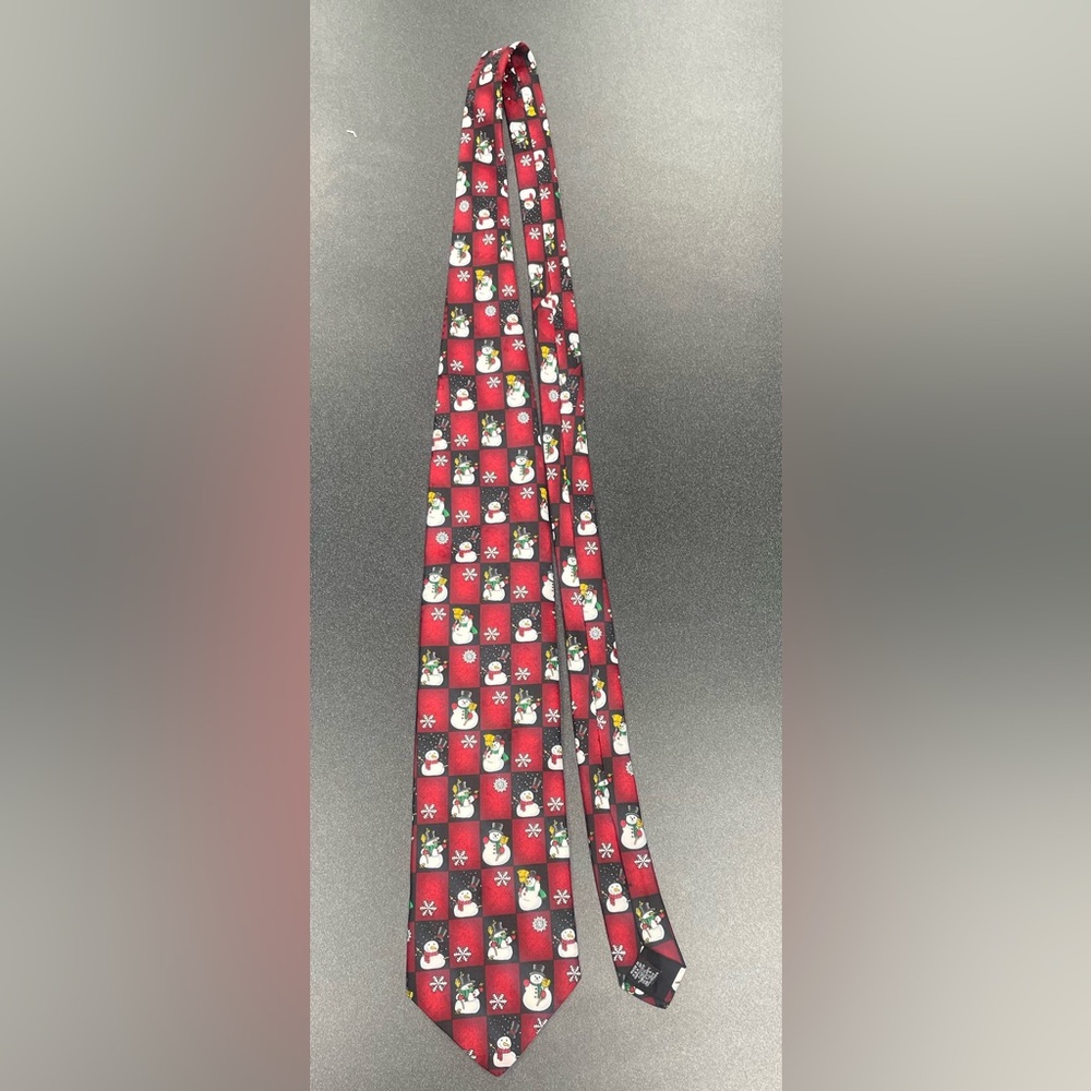 Hallmark Yule TIE Greeting Red and Black Snowman Tie Christmas